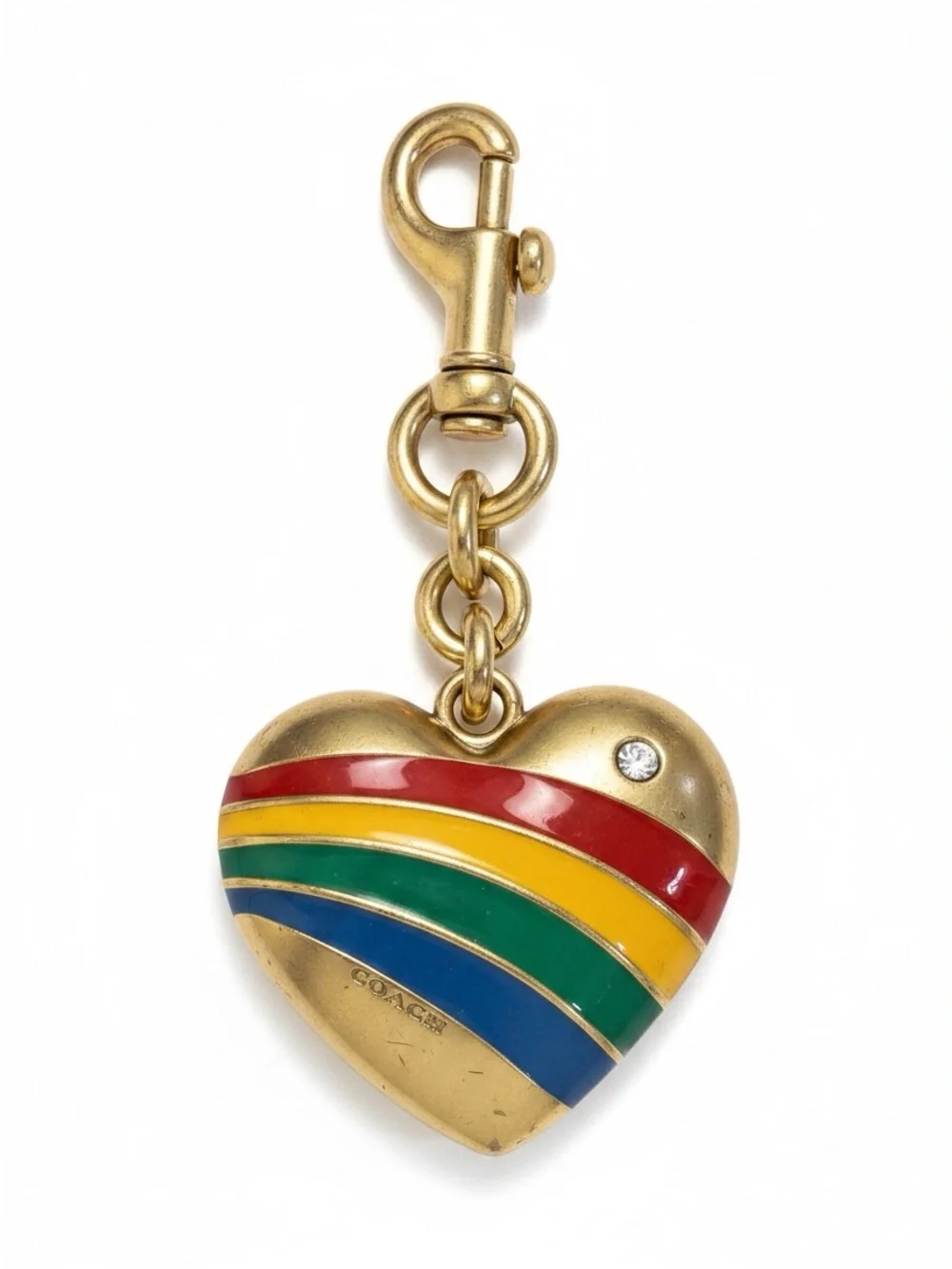 Coach Gold Rainbow Enamel Heart Charm Keyring Bag charm NWT
